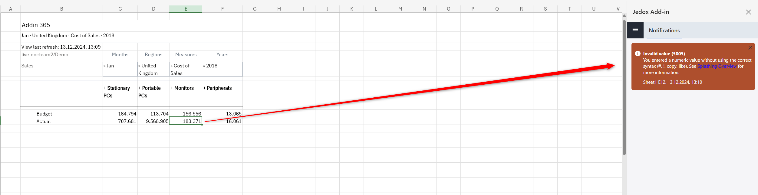 Features in Jedox Addin for Excel 365